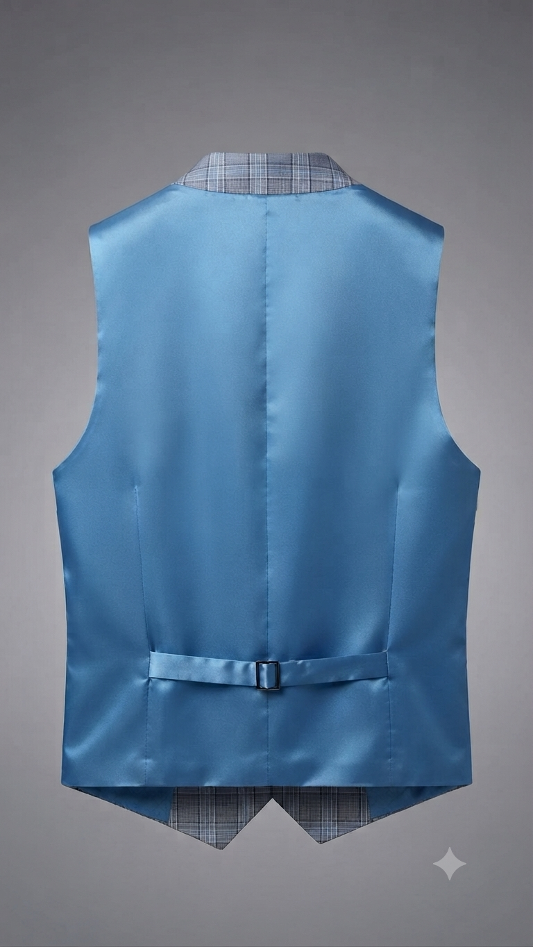 Grey and Blue Plaid Waistcoat