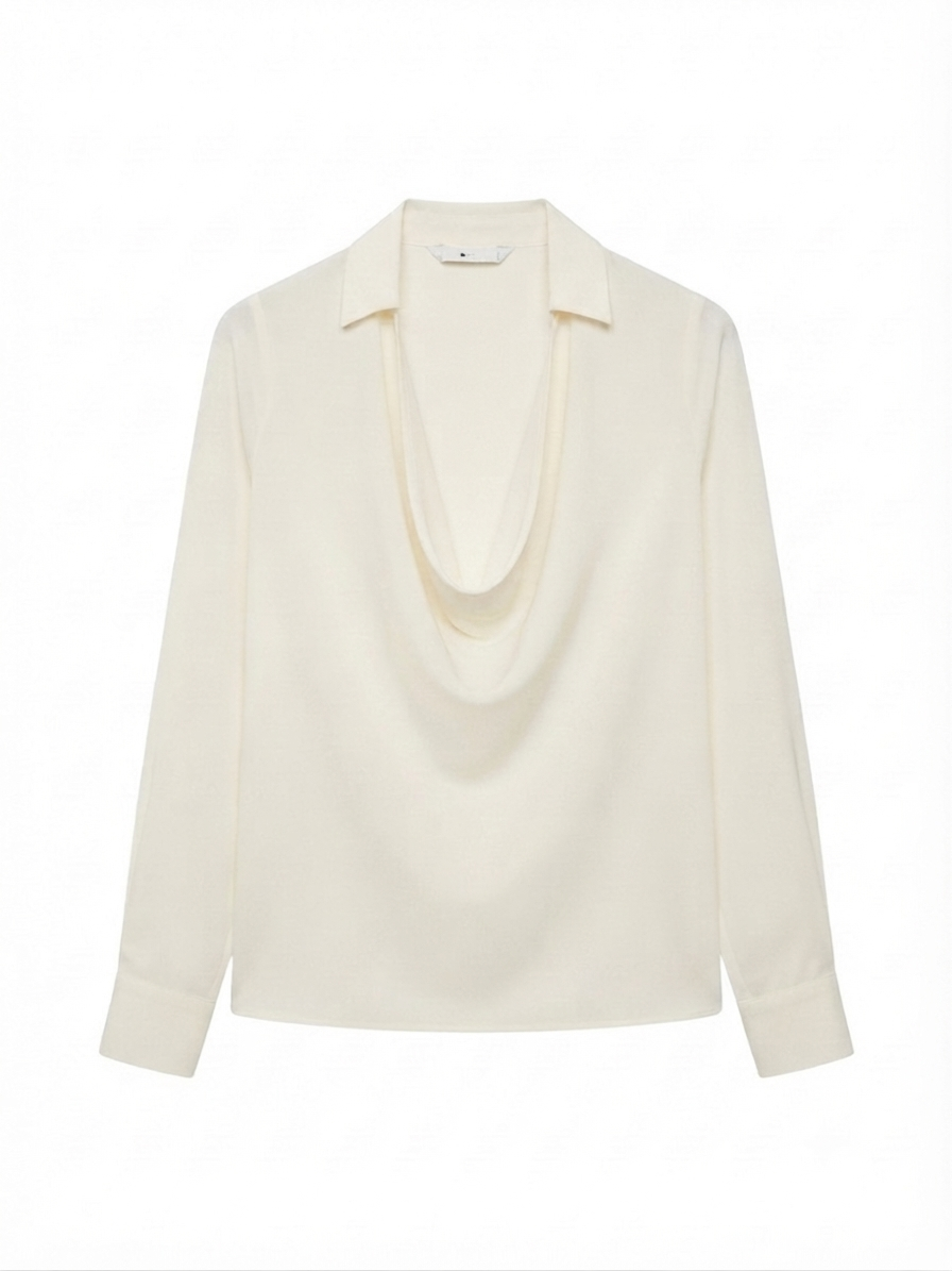 Cream Cowl Neck Long Sleeve Blouse