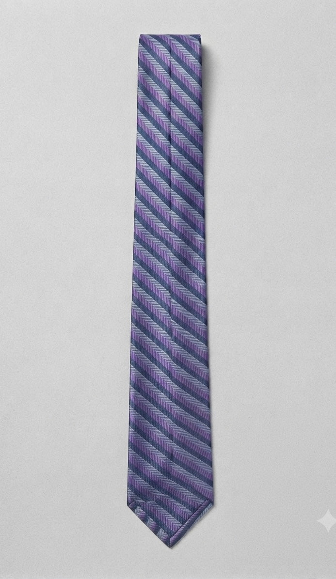 Classic Herringbone Striped Tie – Purple and Slate