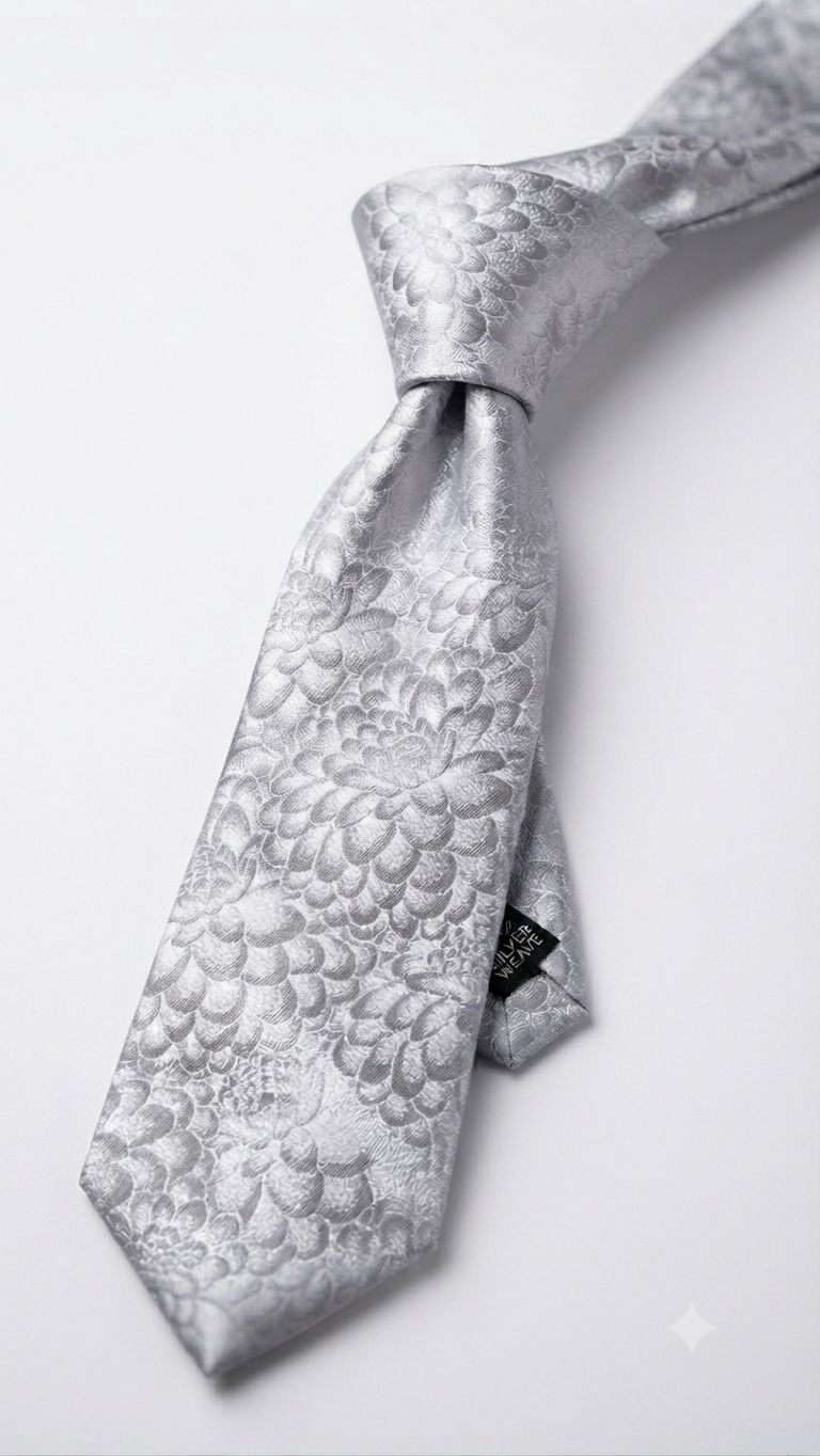 Woven Floral Jacquard Tie - Sliver Color