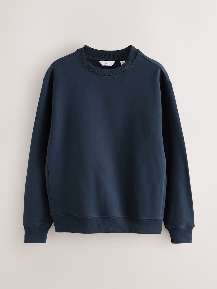 Cotton Jersey Crew Sweatshirts - Navy Blue