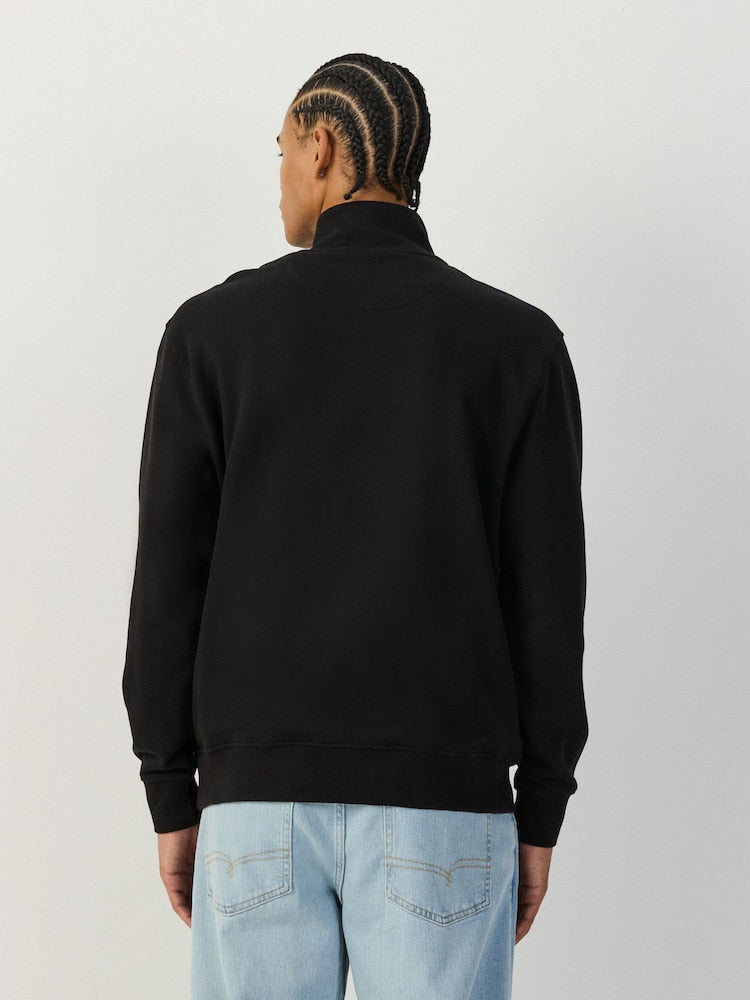 Cotton Rich Lightweight Jersey Quarter Zip Sweatshirt - Black