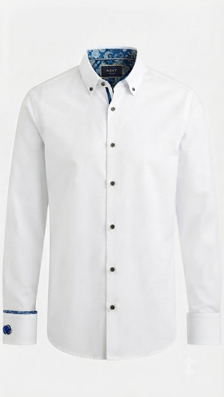 Double-Cuff Paisley Trim Slim Fit Shirt - White