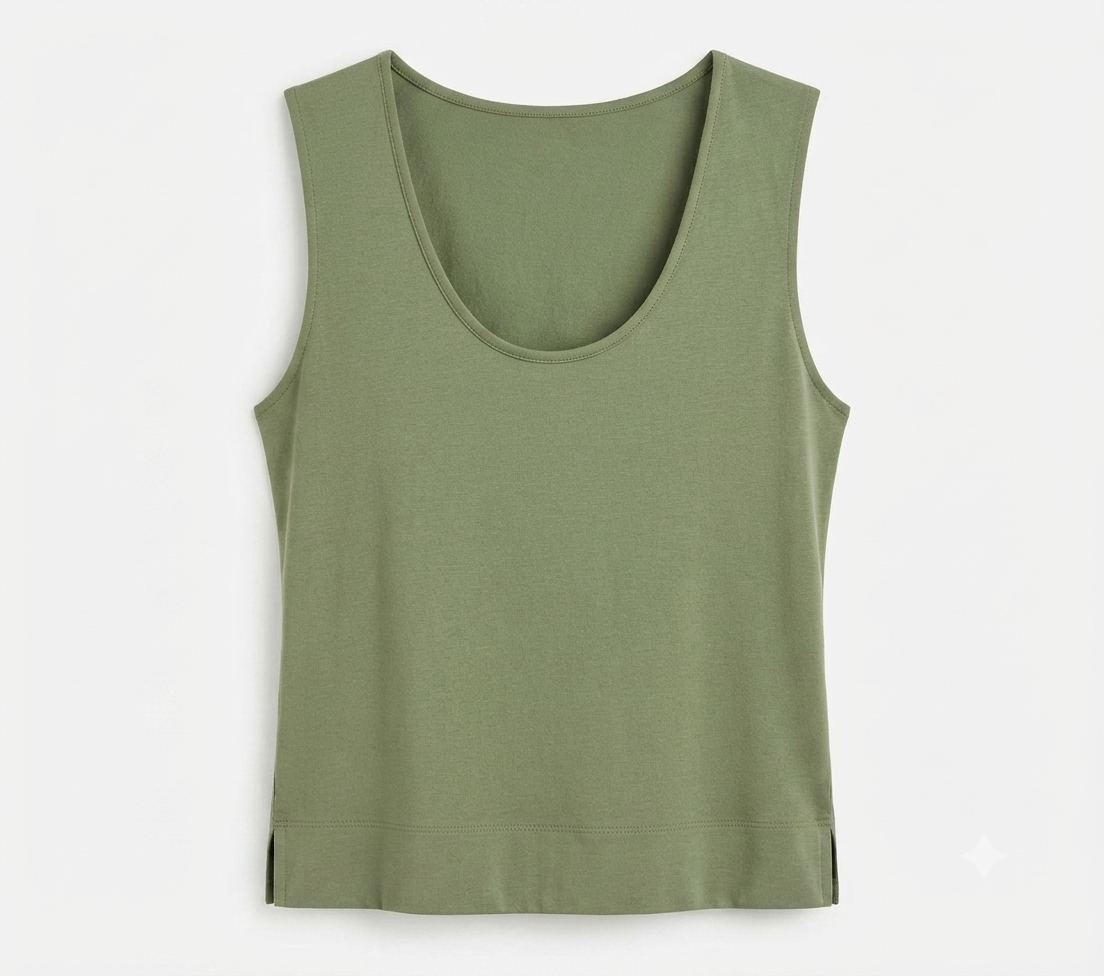 Scoop Neck Vest Top - Khaki Green