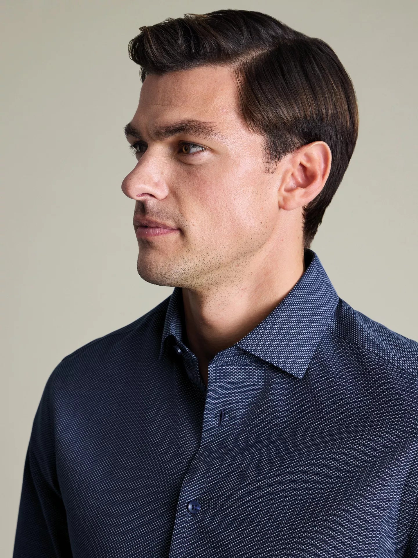 Cutaway Collar Non-Iron Dobby Cotton Texture Slim Fit Shirt, Navy