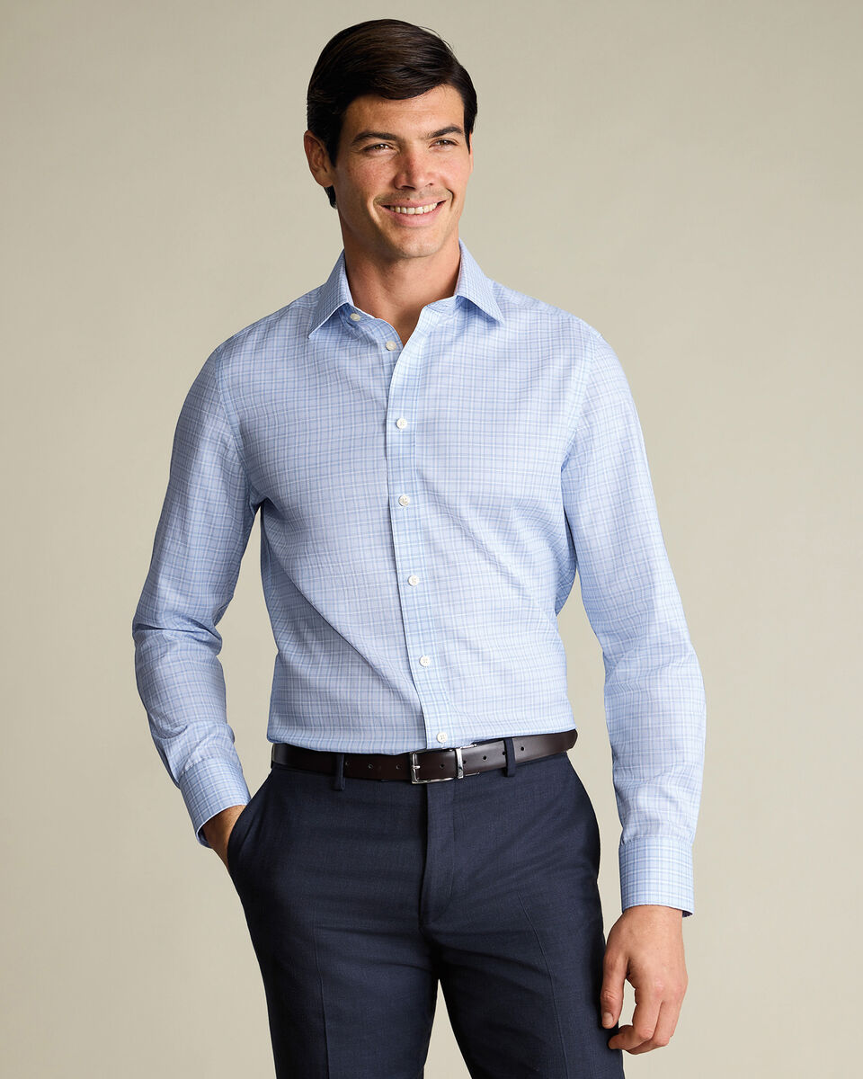 Non-Iron Twill Windowpane Check Slim Fit Shirt – Sky Blue