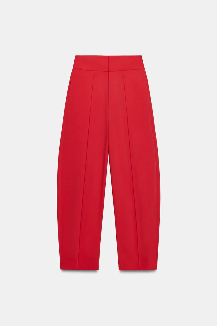 Balloon Pleated Trousers- Red