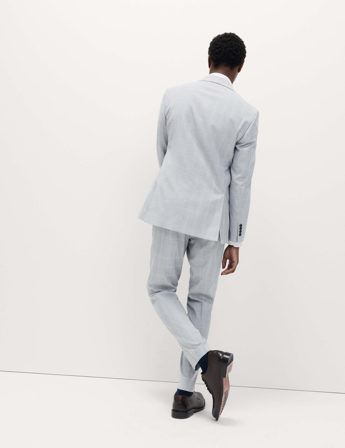 Regular Fit Check Stretch Suit Jacket- Light Grey