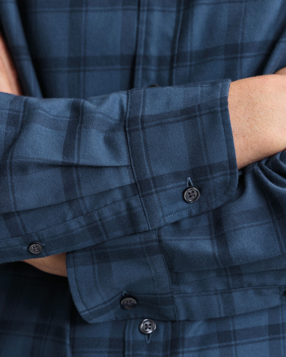 Button Down Brushed Flannel Check Classic Fit Shirt - Petrol Blue