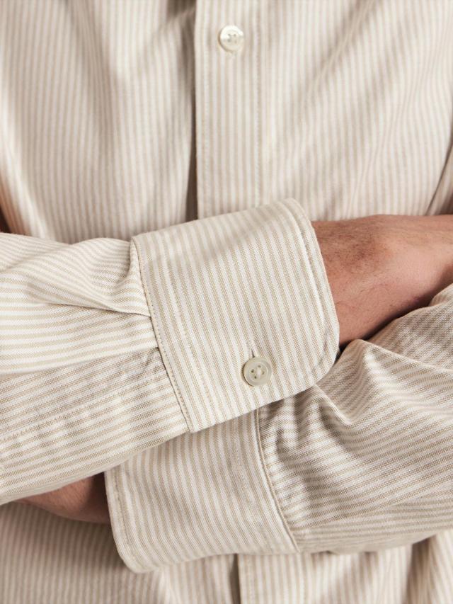 Button-Down Stretch Washed Oxford Stripe Classic Fit Shirt - Stone