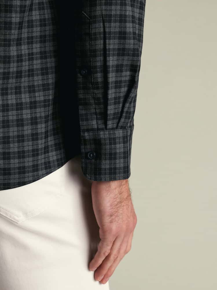 Brushed Cotton Twill Check Slim Fit Shirt - Grey & Black