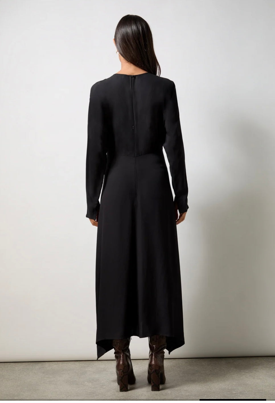Petite Black Crepe Keyhole Midi Dress