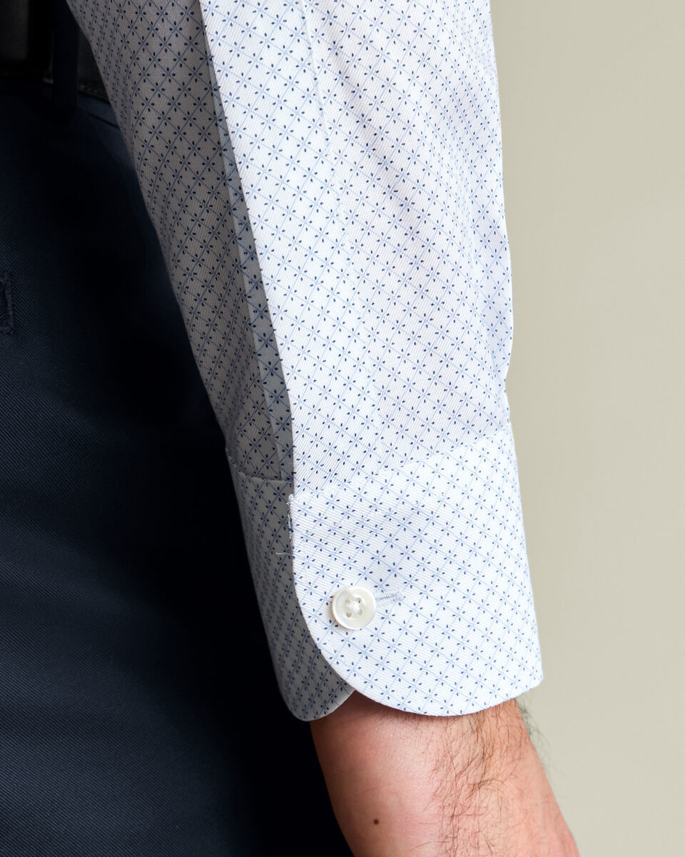 Non-Iron Stretch Print Extra Slim Fit Shirt - White & Light Blue