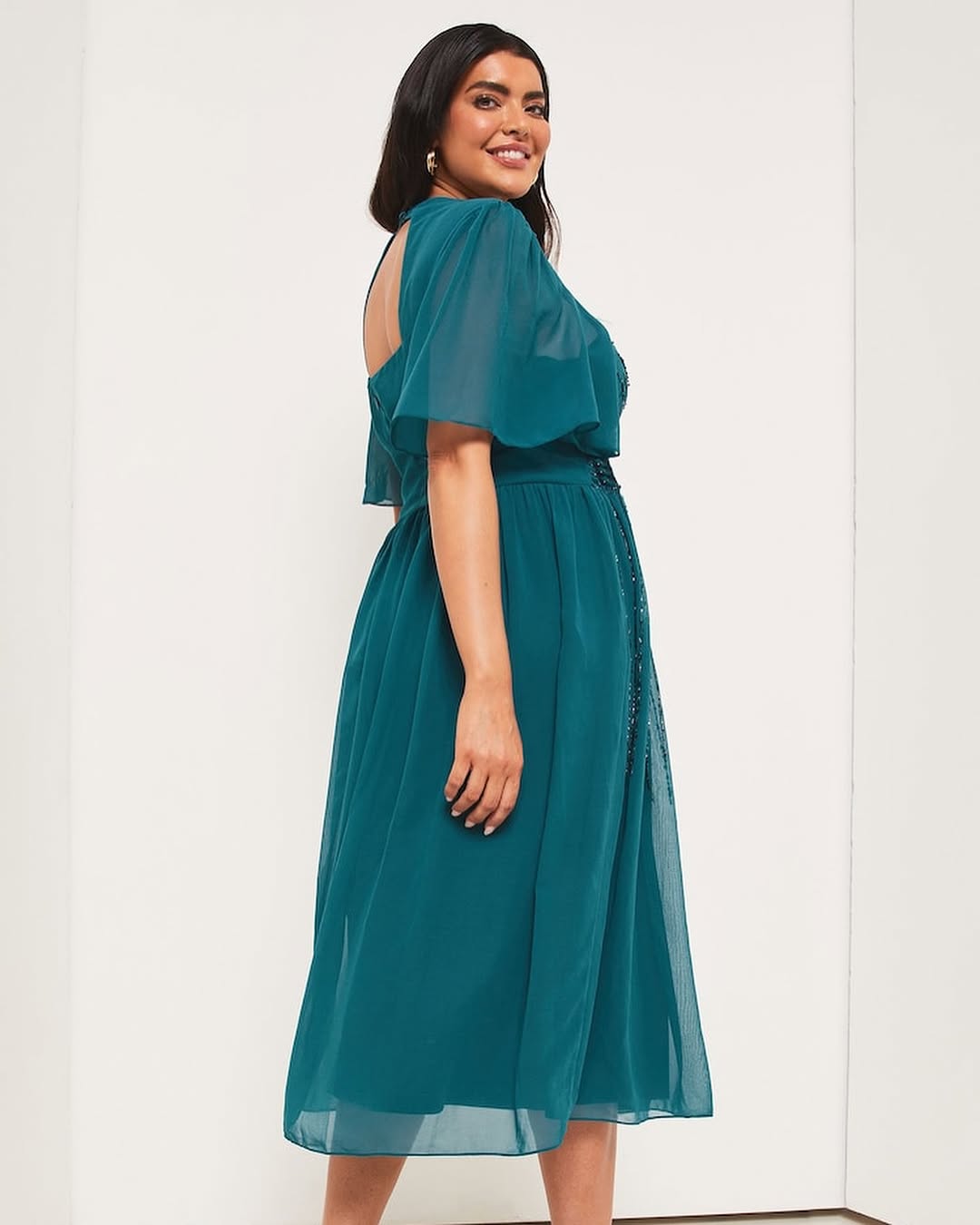 Teal Green Embellished Skater Dress