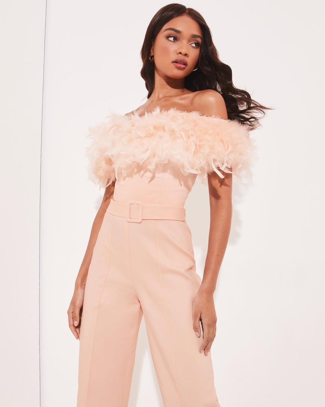 Nude Feather Jumpsuit