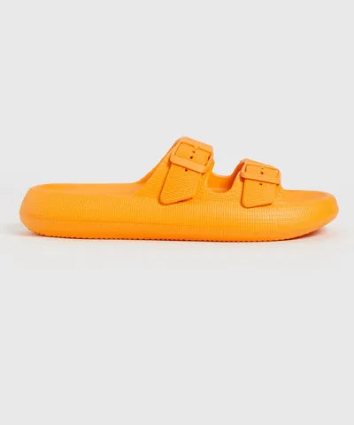 Orange Double Strap Chunky Pool Sliders