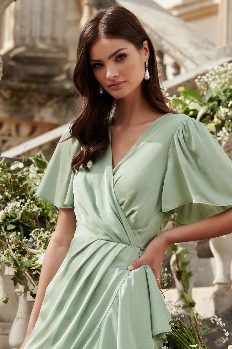 Sage Flutter Sleeve Wrap Dress
