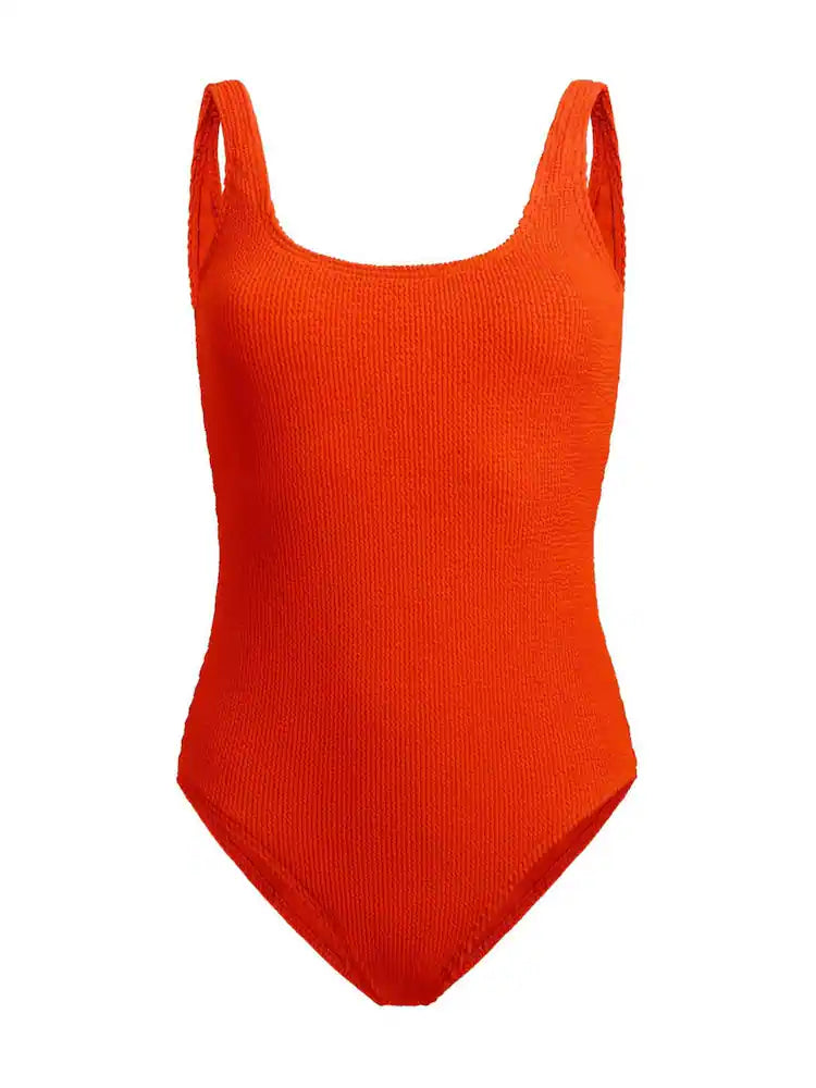 Orange Crinkle Square Neck Swimsuit