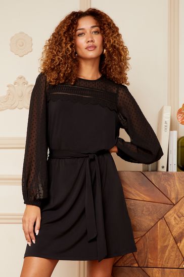 Long Sleeve Belted Jersey Mini Dress