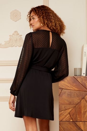 Long Sleeve Belted Jersey Mini Dress