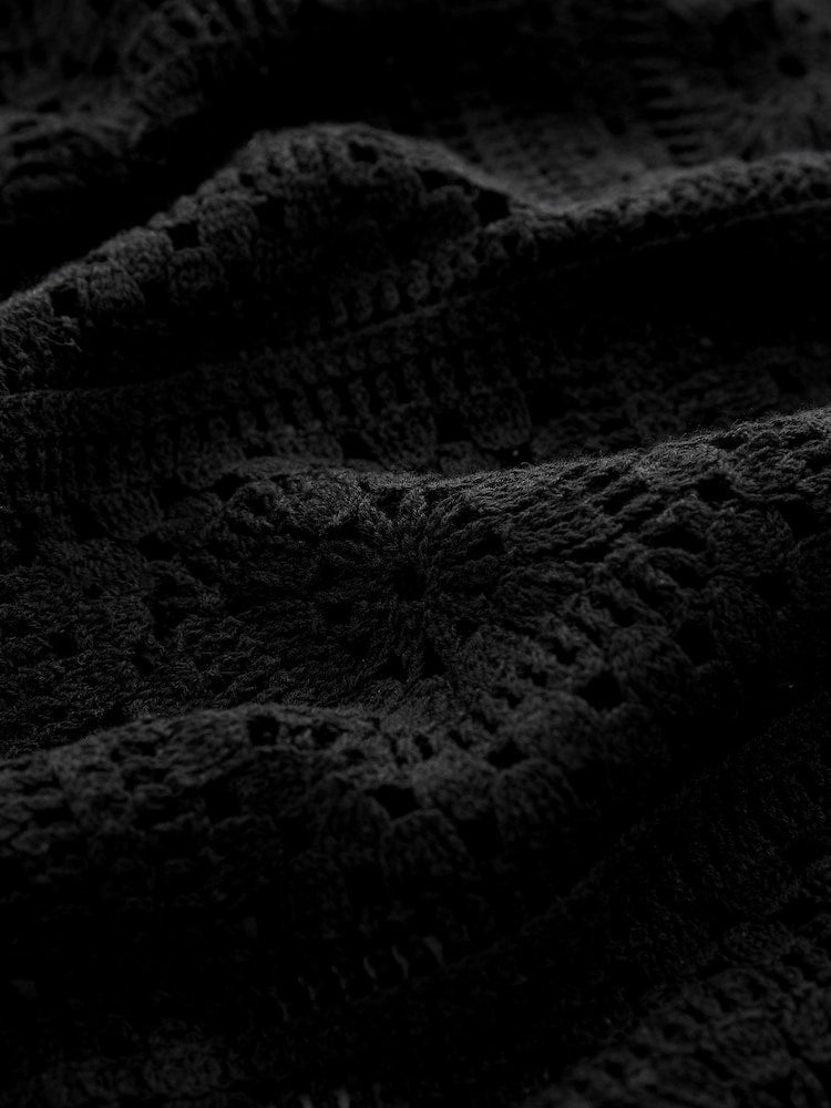 Black Crochet Square Neck Mini Dress