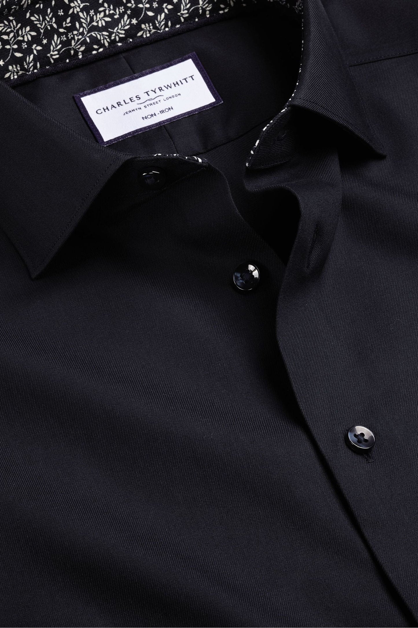 Non-iron Twill With Printed Trim Slim Fit Shirt Navy