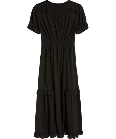 Black Shirred Maxi Beachwear Dress