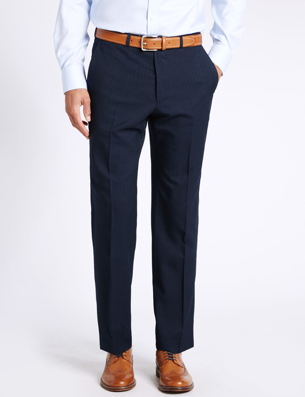 Luxury Collection Navy Striped Regular Fit Wool Trousers