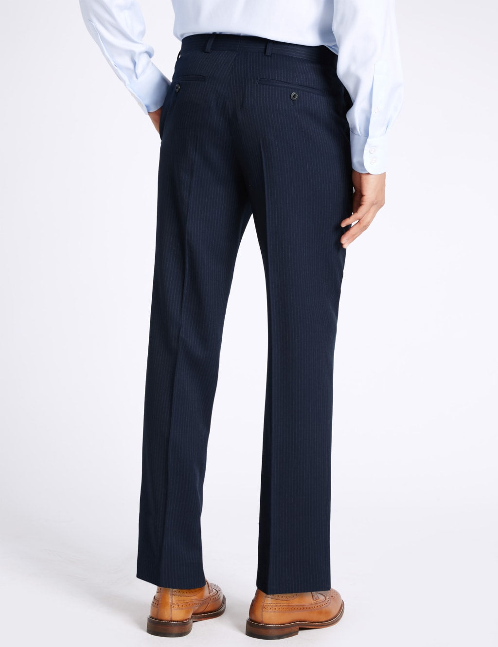 Luxury Collection Navy Striped Regular Fit Wool Trousers