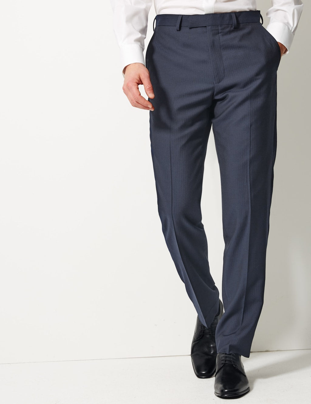 Savile Row Inspired Navy Striped Tailored Fit Wool Trousers
