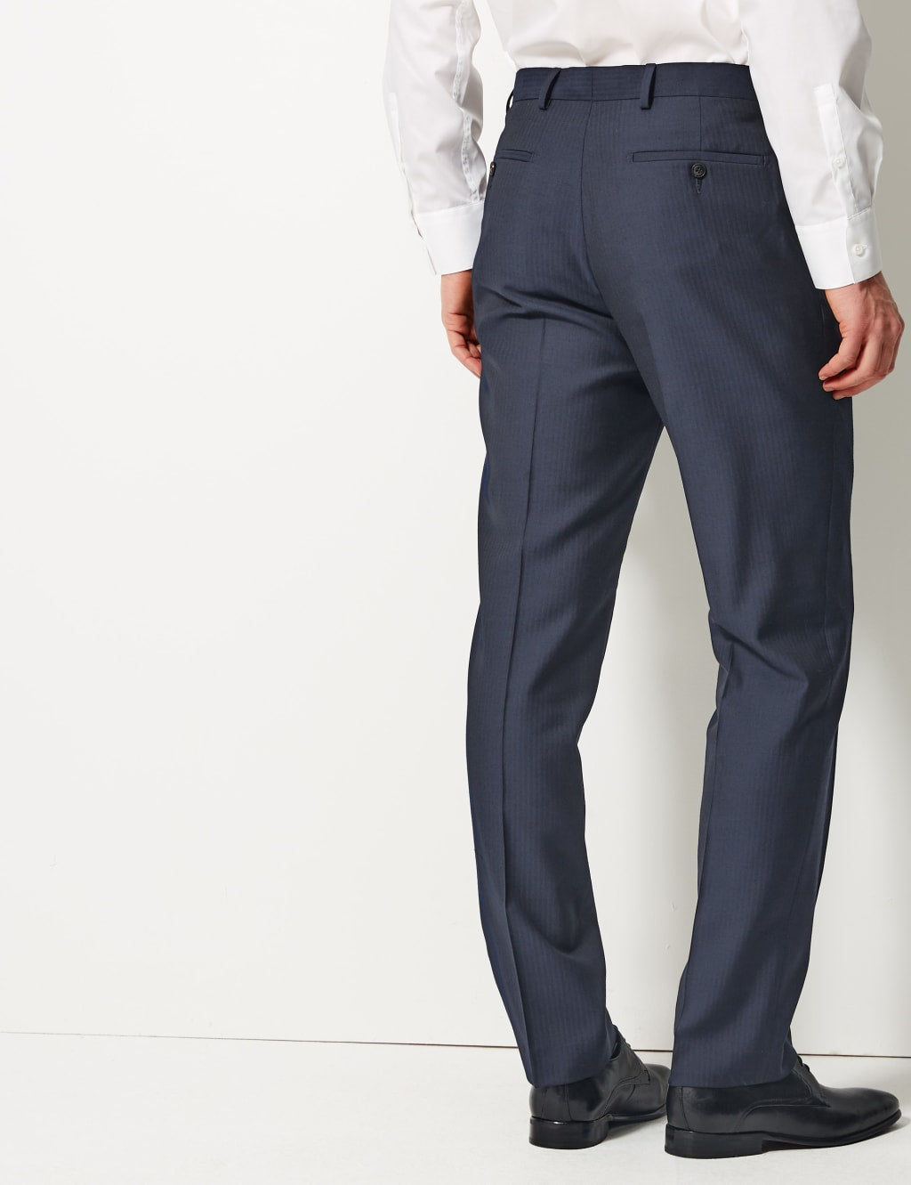 Savile Row Inspired Navy Striped Tailored Fit Wool Trousers