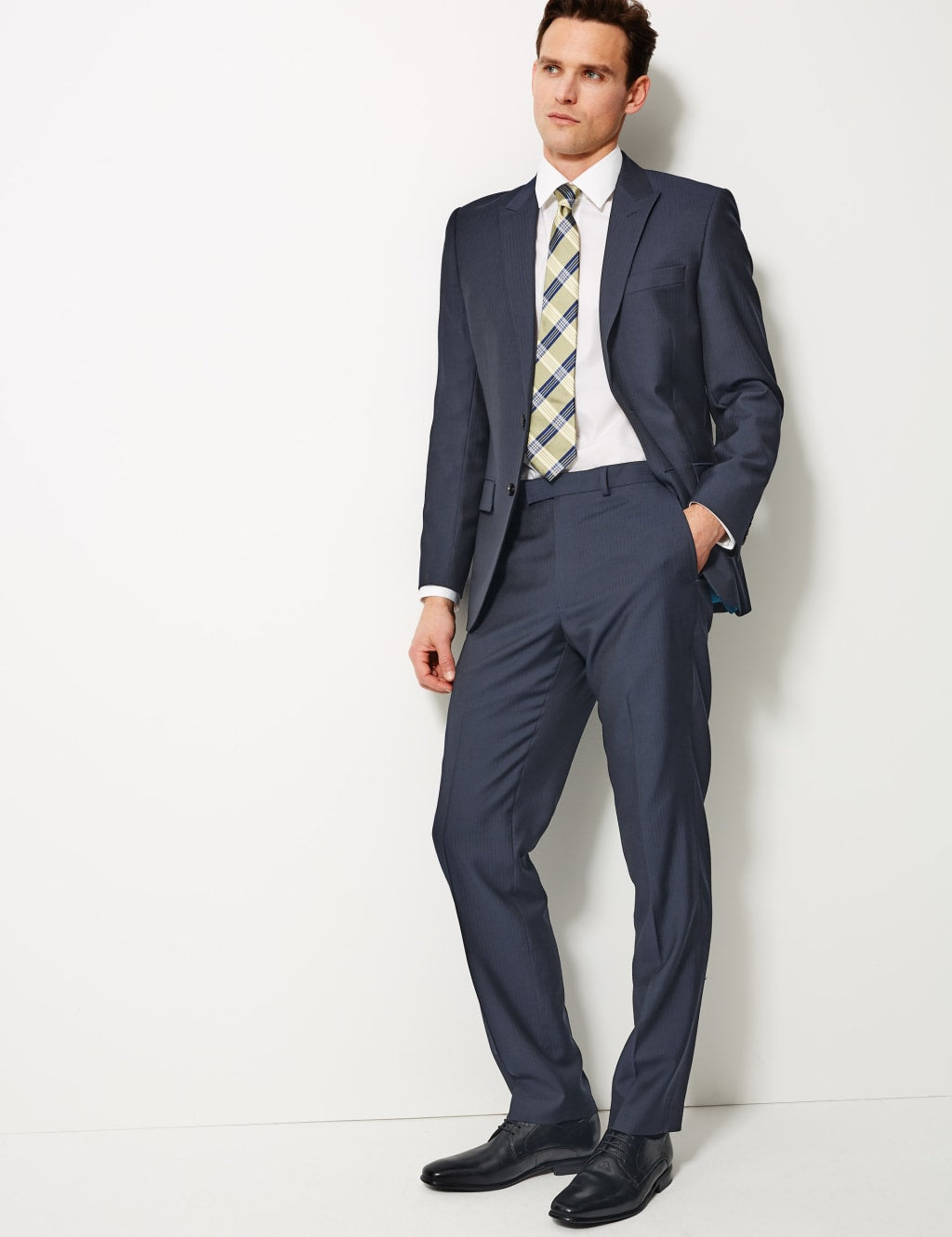 Savile Row Inspired Navy Striped Tailored Fit Wool Trousers