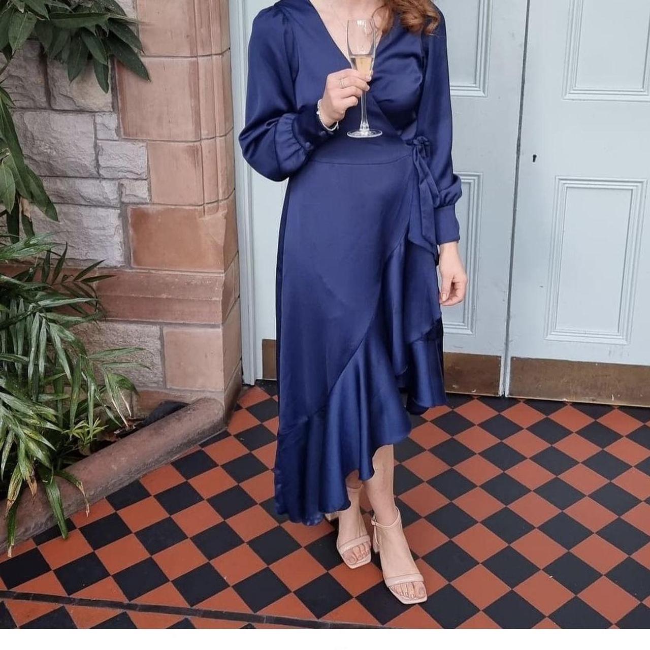 Charlotte Navy Frill Wrap Midi Dress
