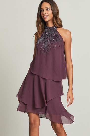 Berry Halter Embellished Dress