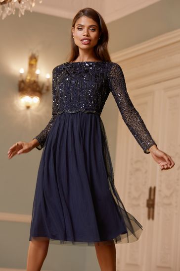 Natalie Embellished Sleeved Bridesmaid Midi Dress