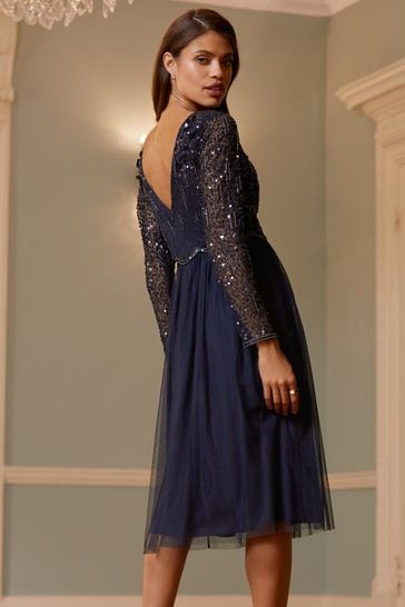 Natalie Embellished Sleeved Bridesmaid Midi Dress