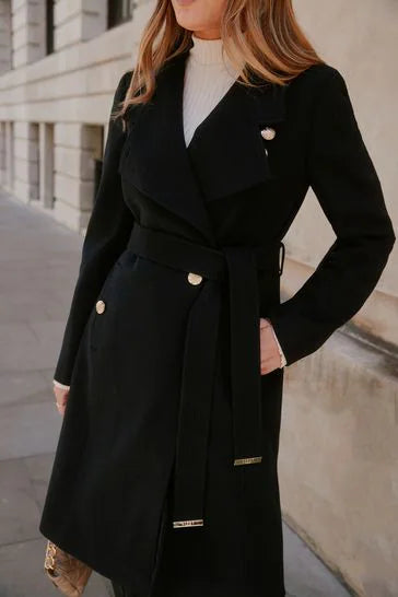Black Military Wrap Coat