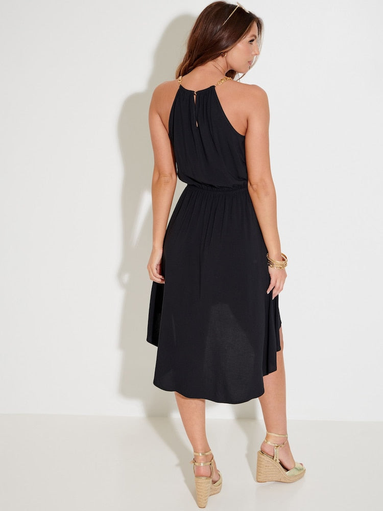 Black Gold Chain High Neck Beach Dress