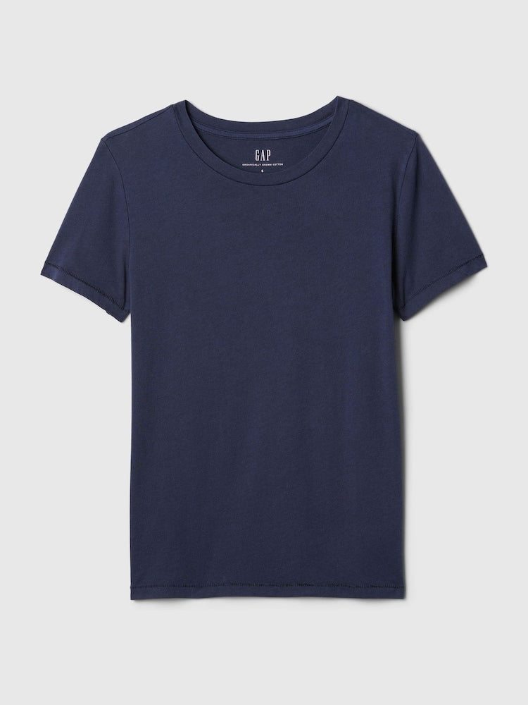 Navy Blue Crew Neck Vintage Short Sleeve T-Shirt