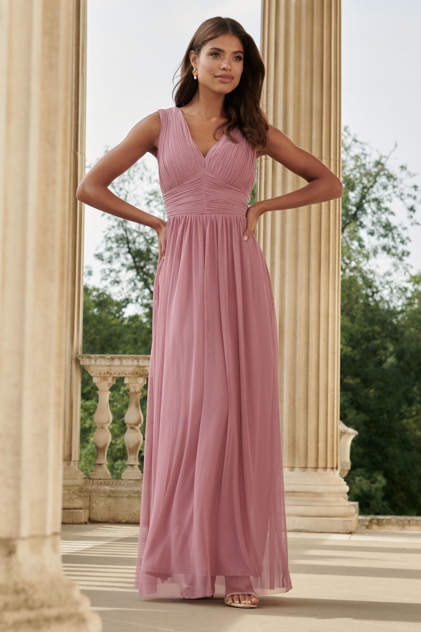 Blush Empire Sleeveless Bridesmaid Maxi Dress