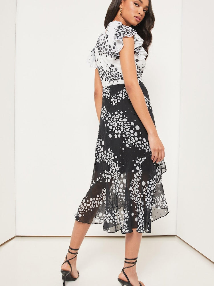 Mono Spotted Keyhole Fit And Flare Dress