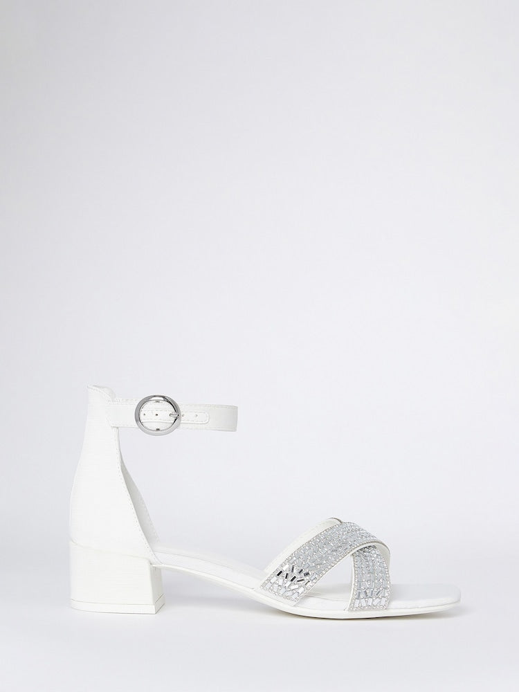 Girls White Block Heel Sandals
