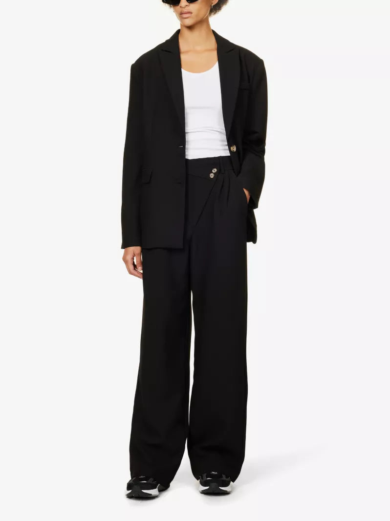 Georgina Wide Leg Mid-rise Stretch Woven Trousers