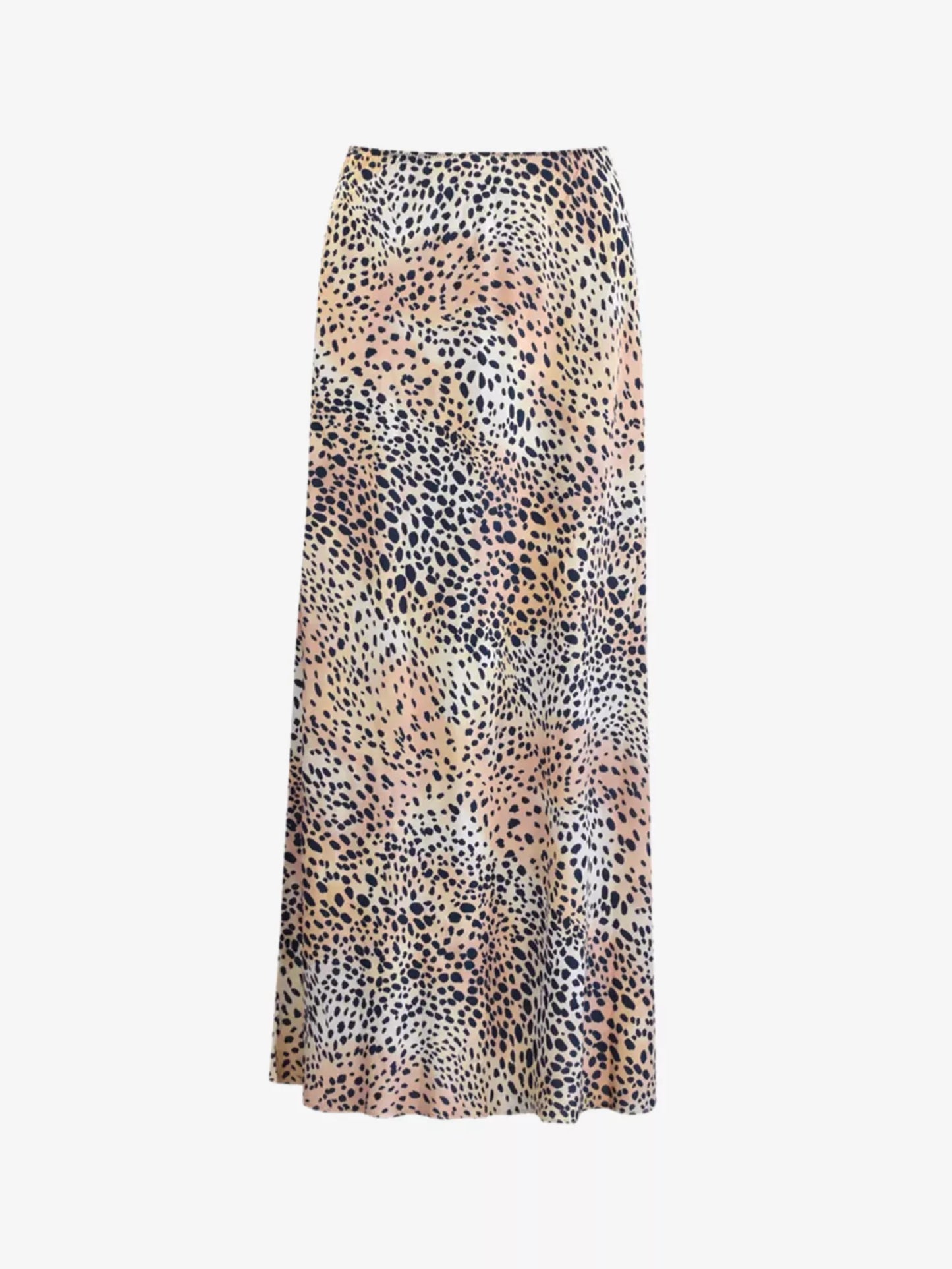 Leopard-print split-hem woven midi skirt
