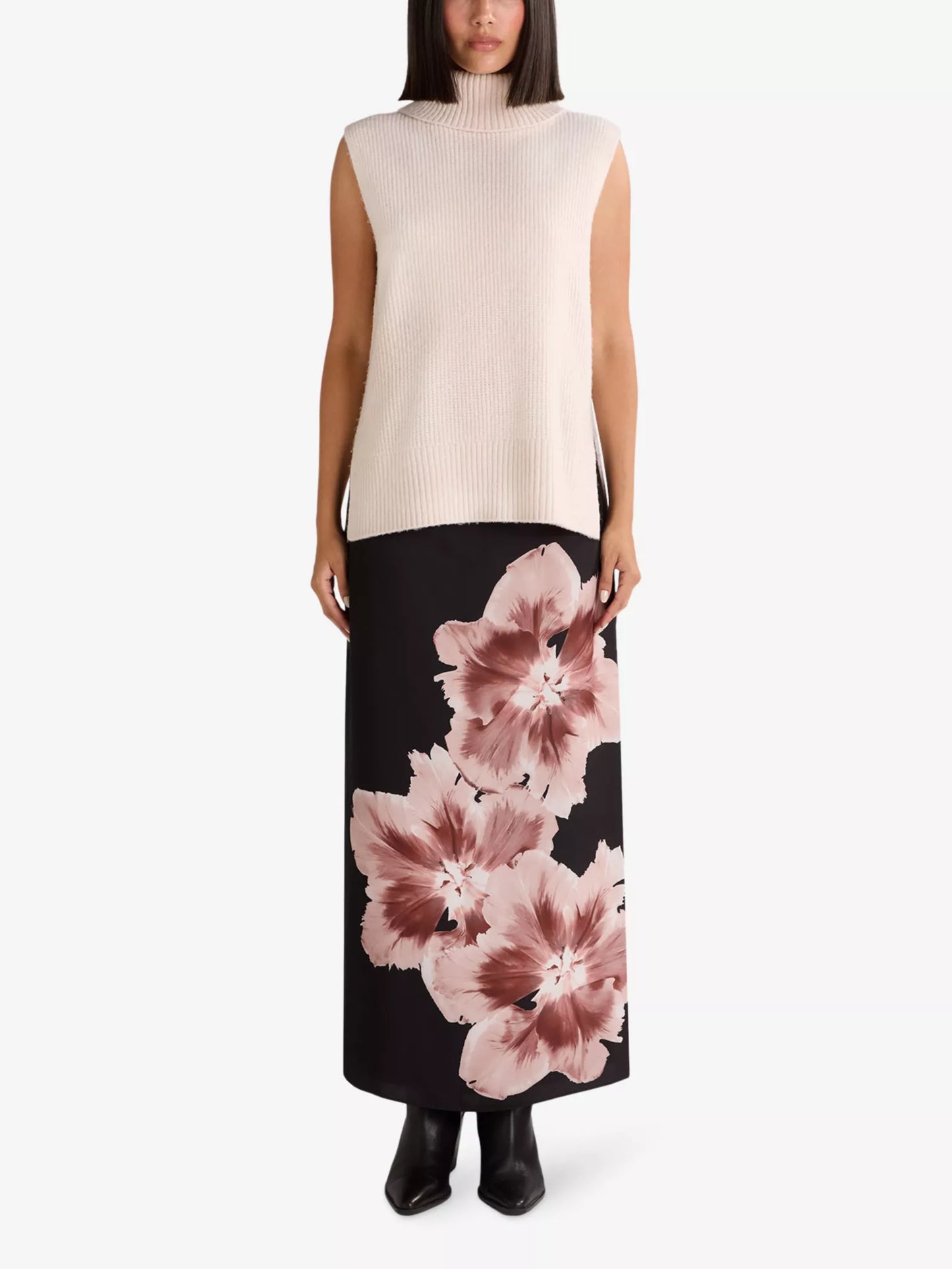 Black Mono Floral Placement Print Skirt