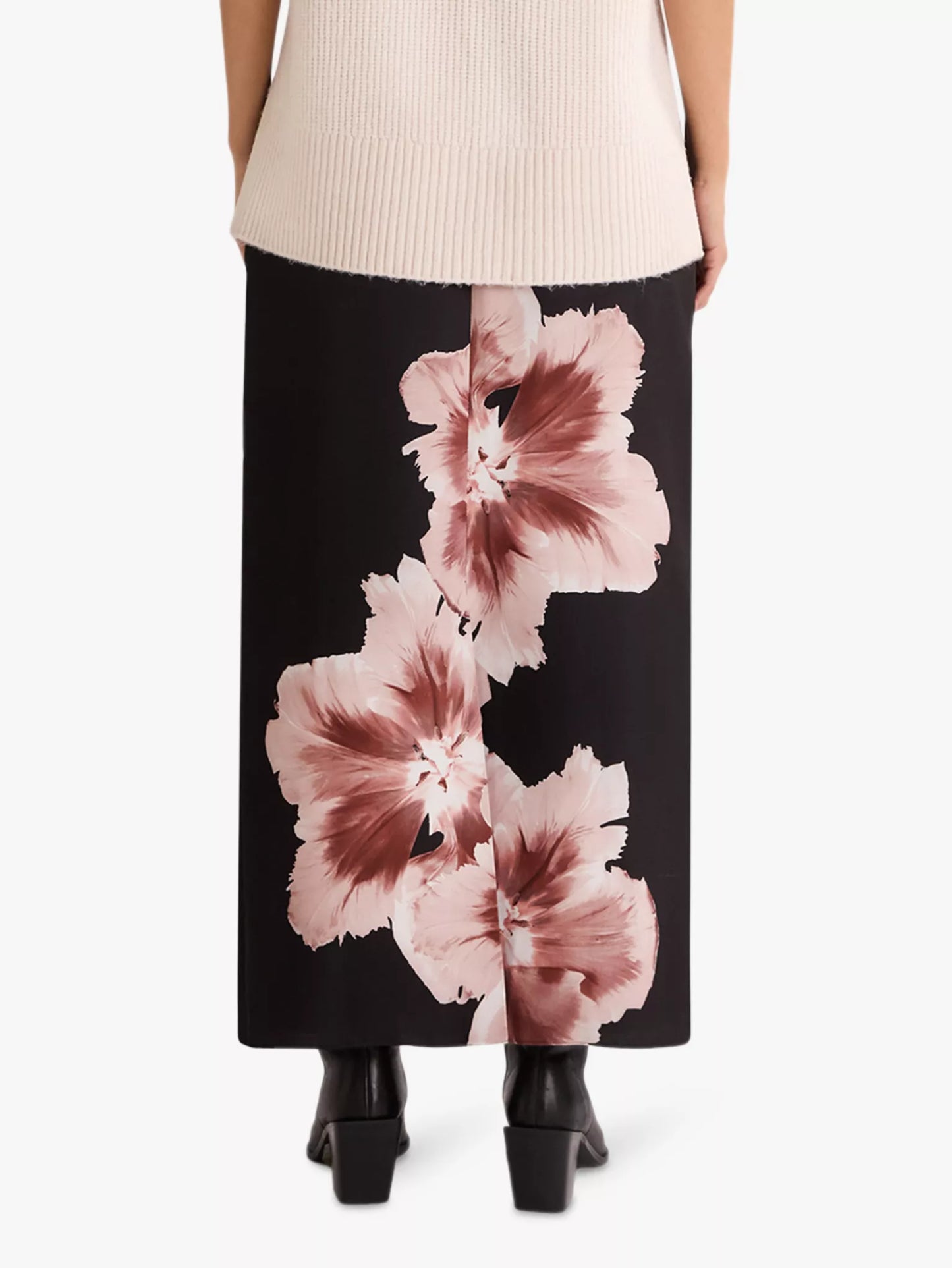 Black Mono Floral Placement Print Skirt