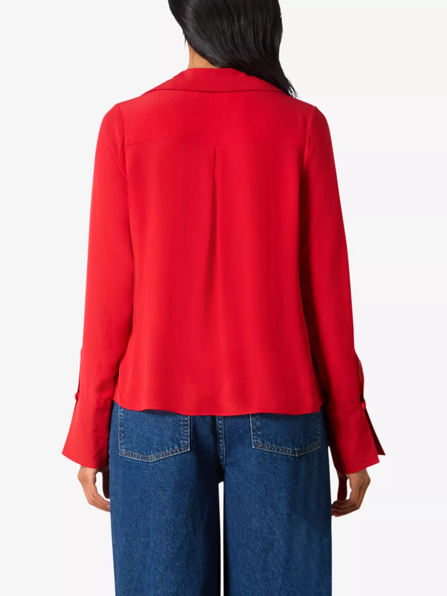 Tie-neck V-neck woven top Red