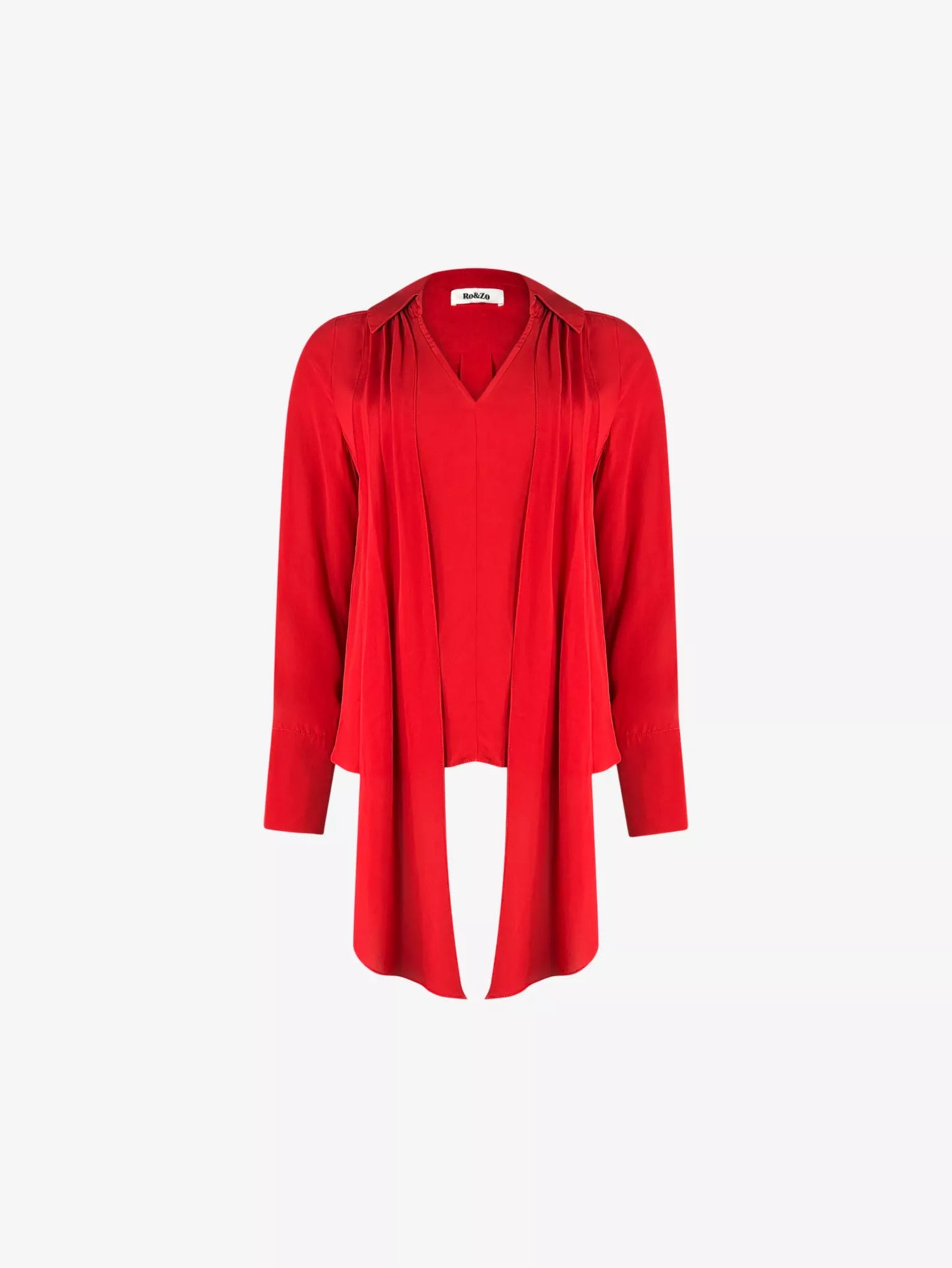 Tie-neck V-neck woven top Red