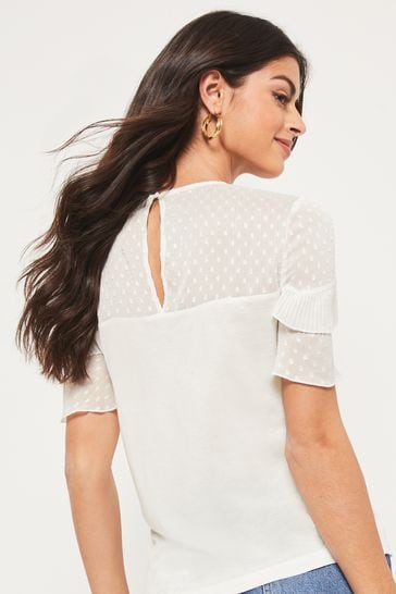 Pleated Keyhole Top Cream