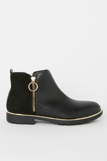 Zip Flat Ankle Boot - Leather Look